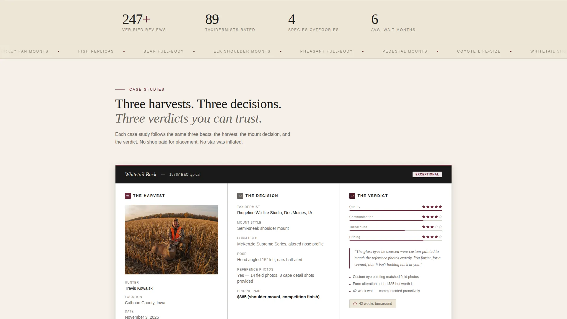Taxidermist Review Comparison Landing Page Template