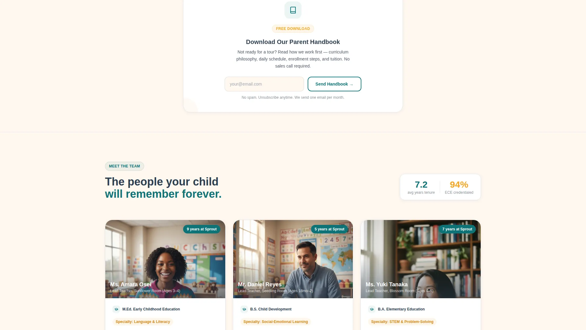 Preschool About Us Landing Page Template