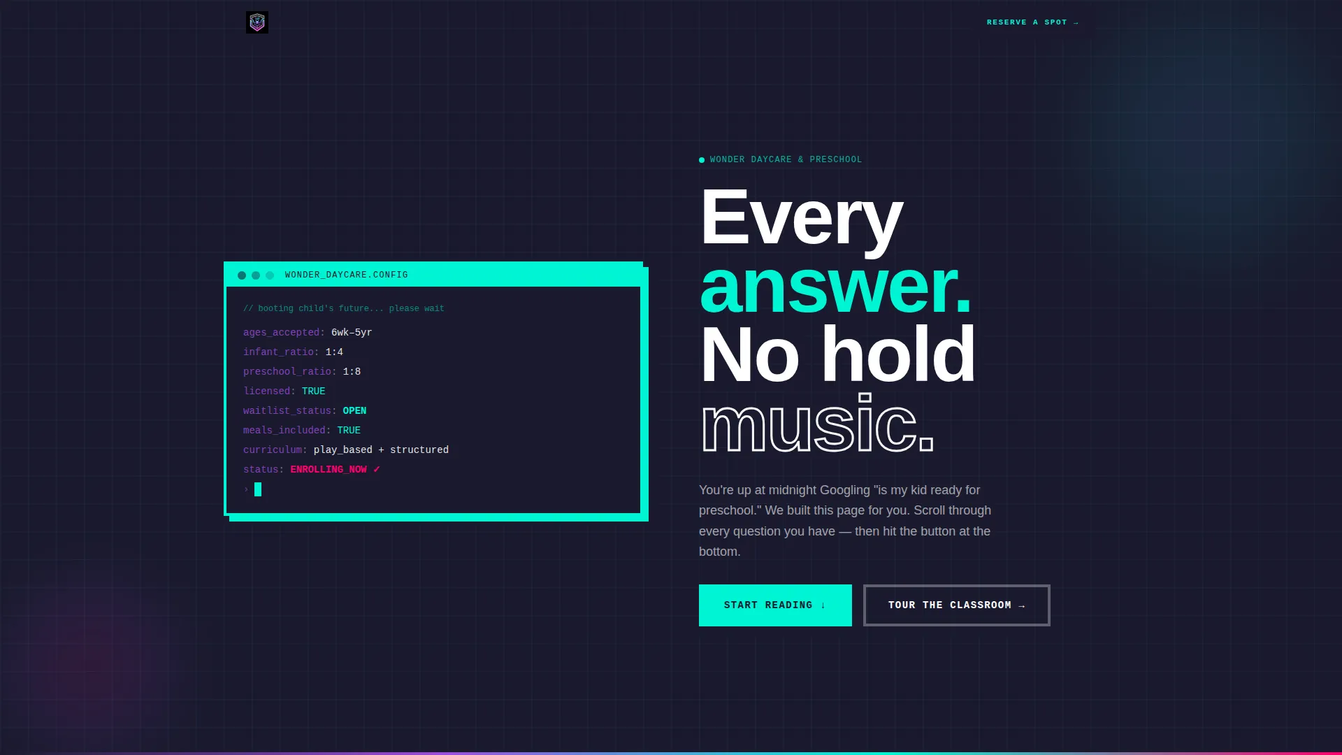 Bold Brutalist Daycare FAQ Landing Page Template