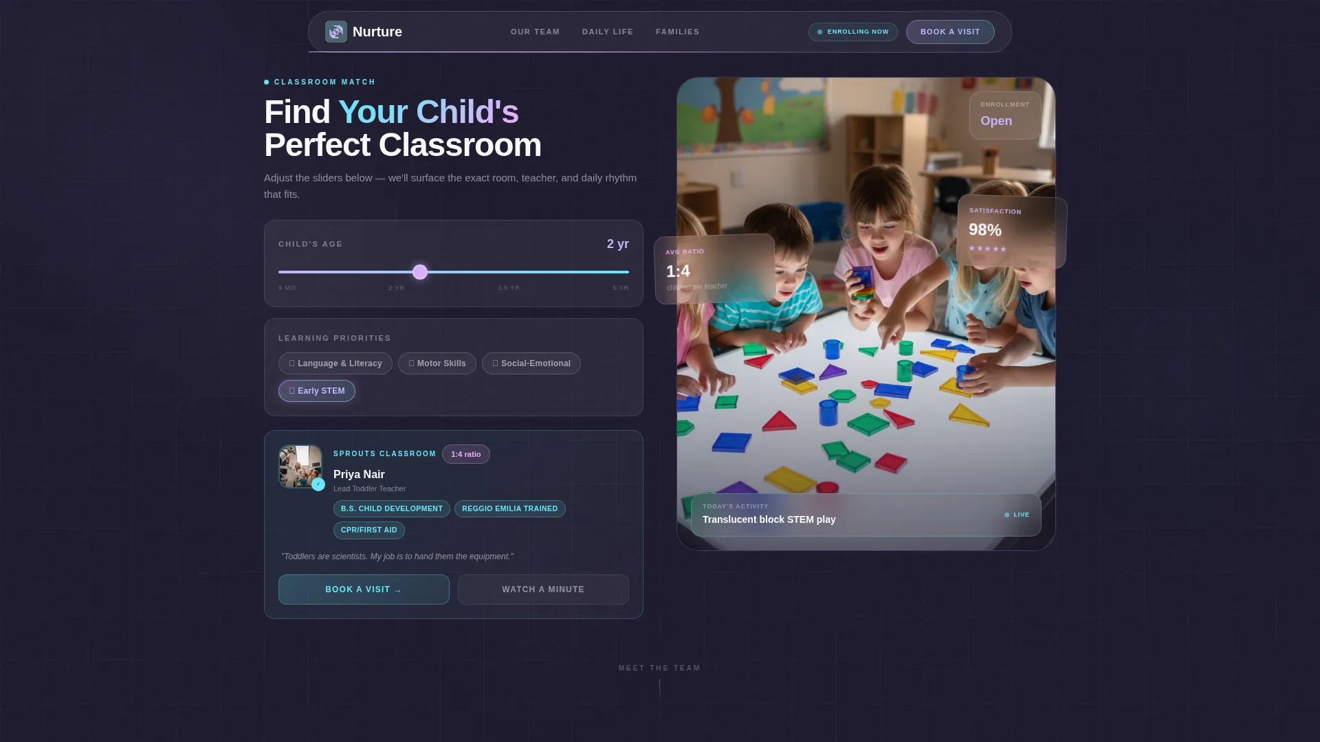 Bento Grid Childcare Team Landing Page Template