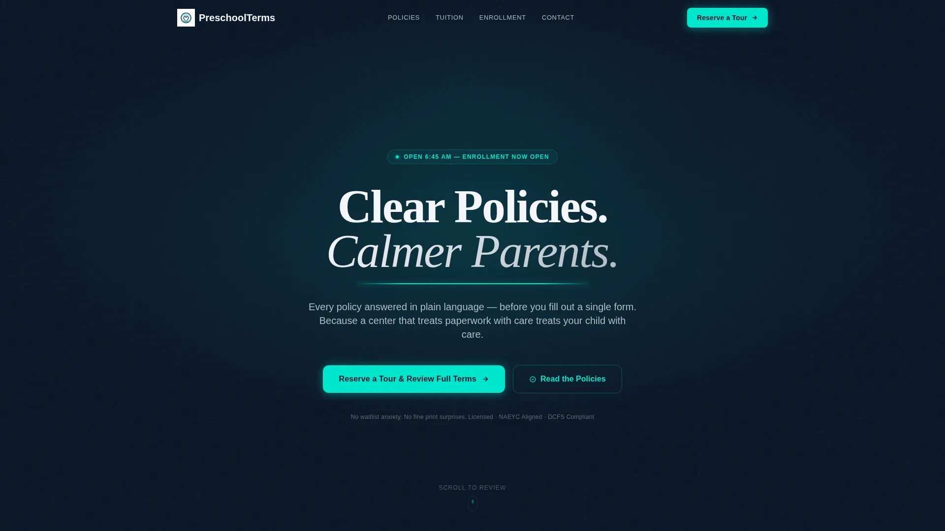 Preschool Terms of Service Landing Page Template