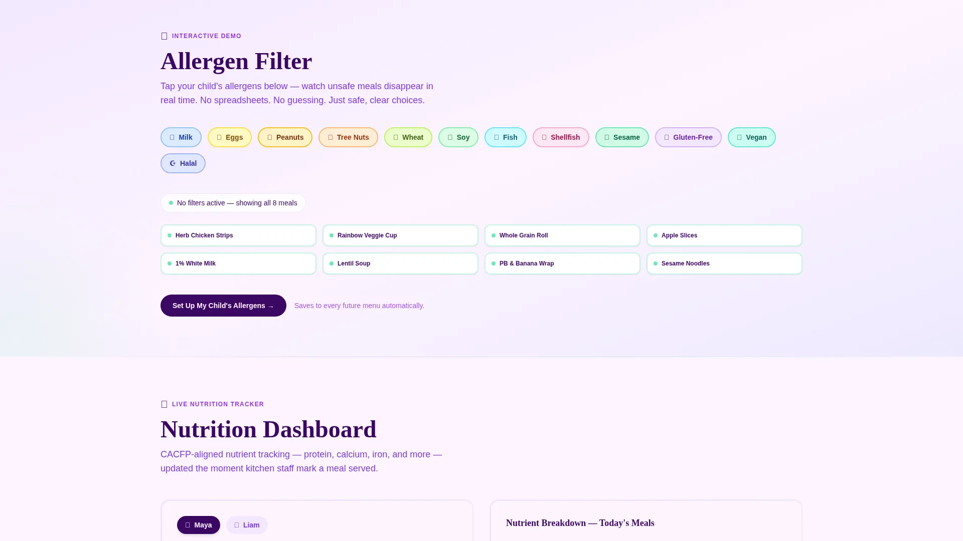 Daycare Digital Menu App Landing Page Template