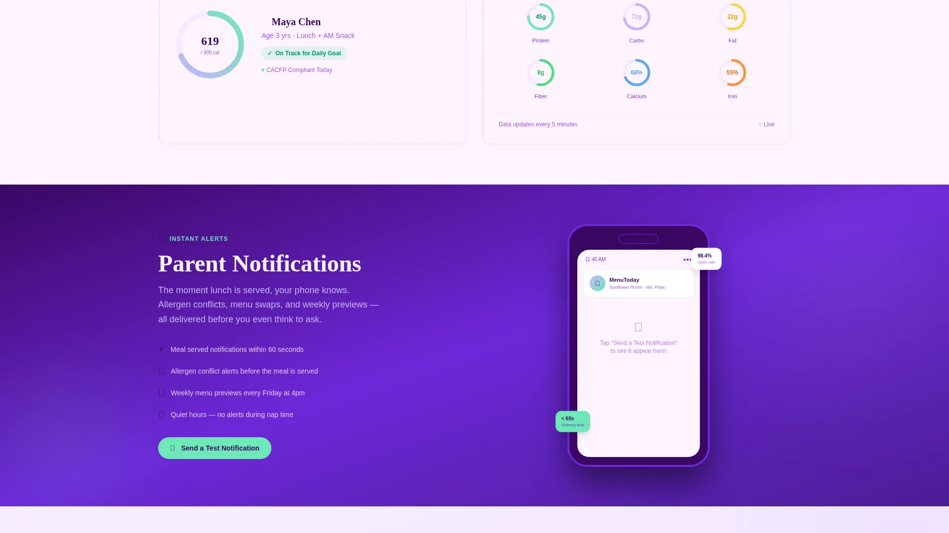 Daycare Digital Menu App Landing Page Template