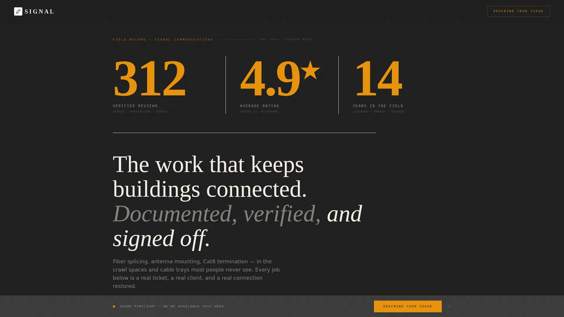 Telecommunications Technician Business Portfolio Website Template