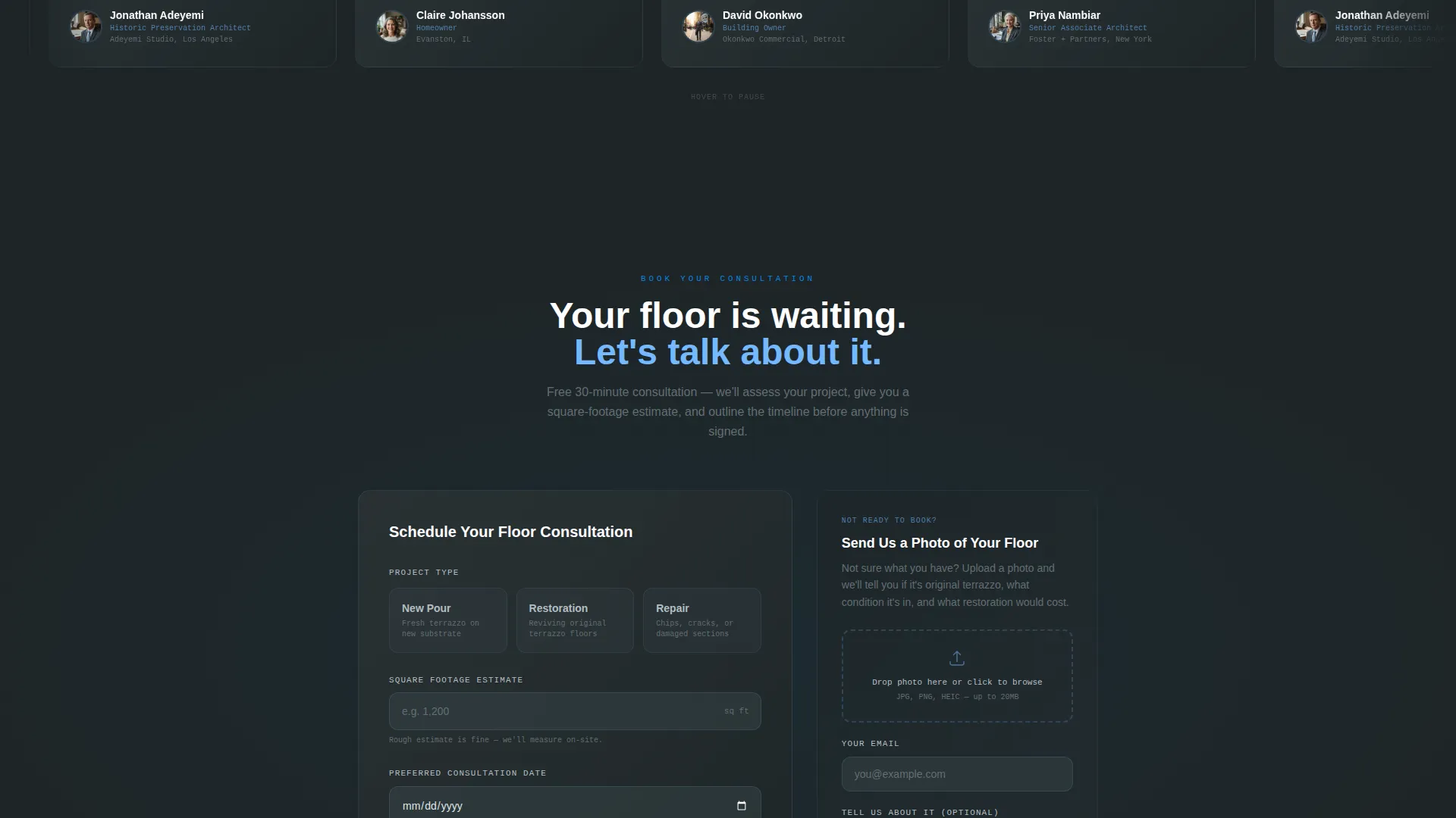Terrazzo Worker Business Booking Website Template
