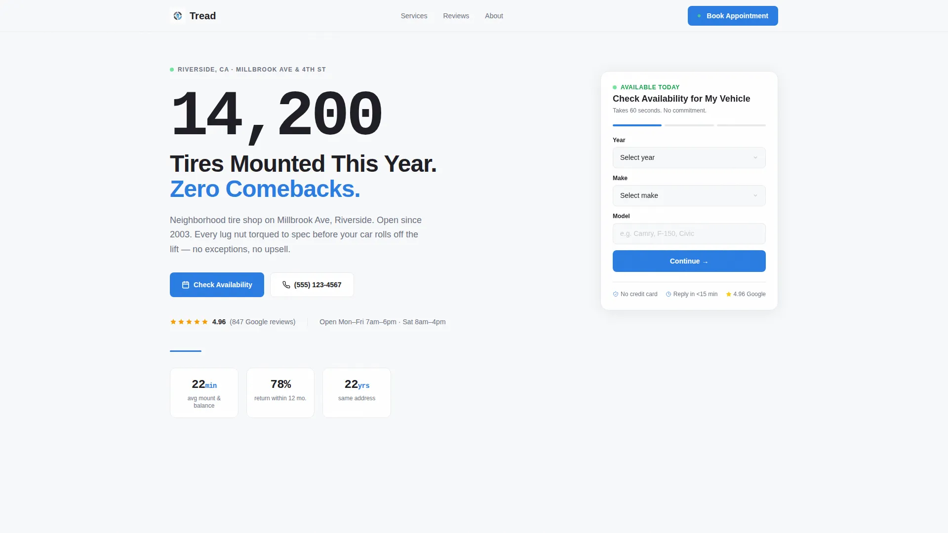 Tire Shop Landing Page Template | Stats-First Design