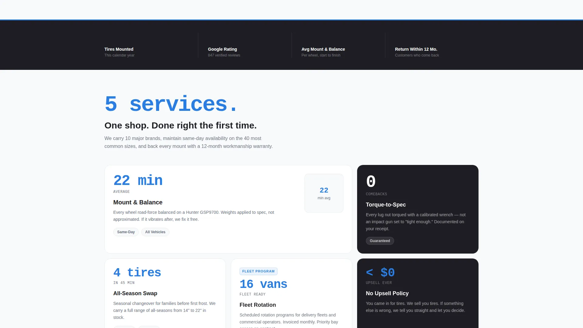 Tire Shop Landing Page Template | Stats-First Design