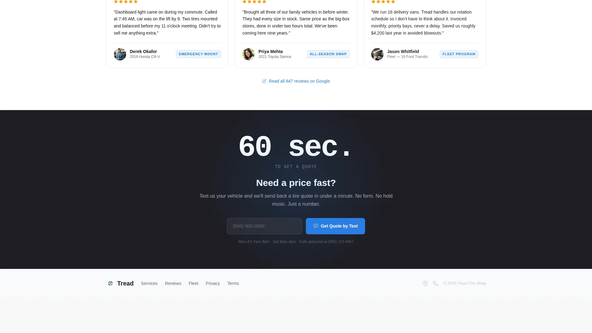 Tire Shop Landing Page Template | Stats-First Design