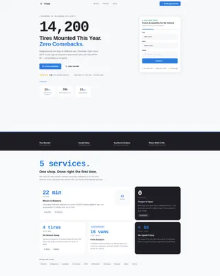 Tire Shop Landing Page Template | Stats-First Design