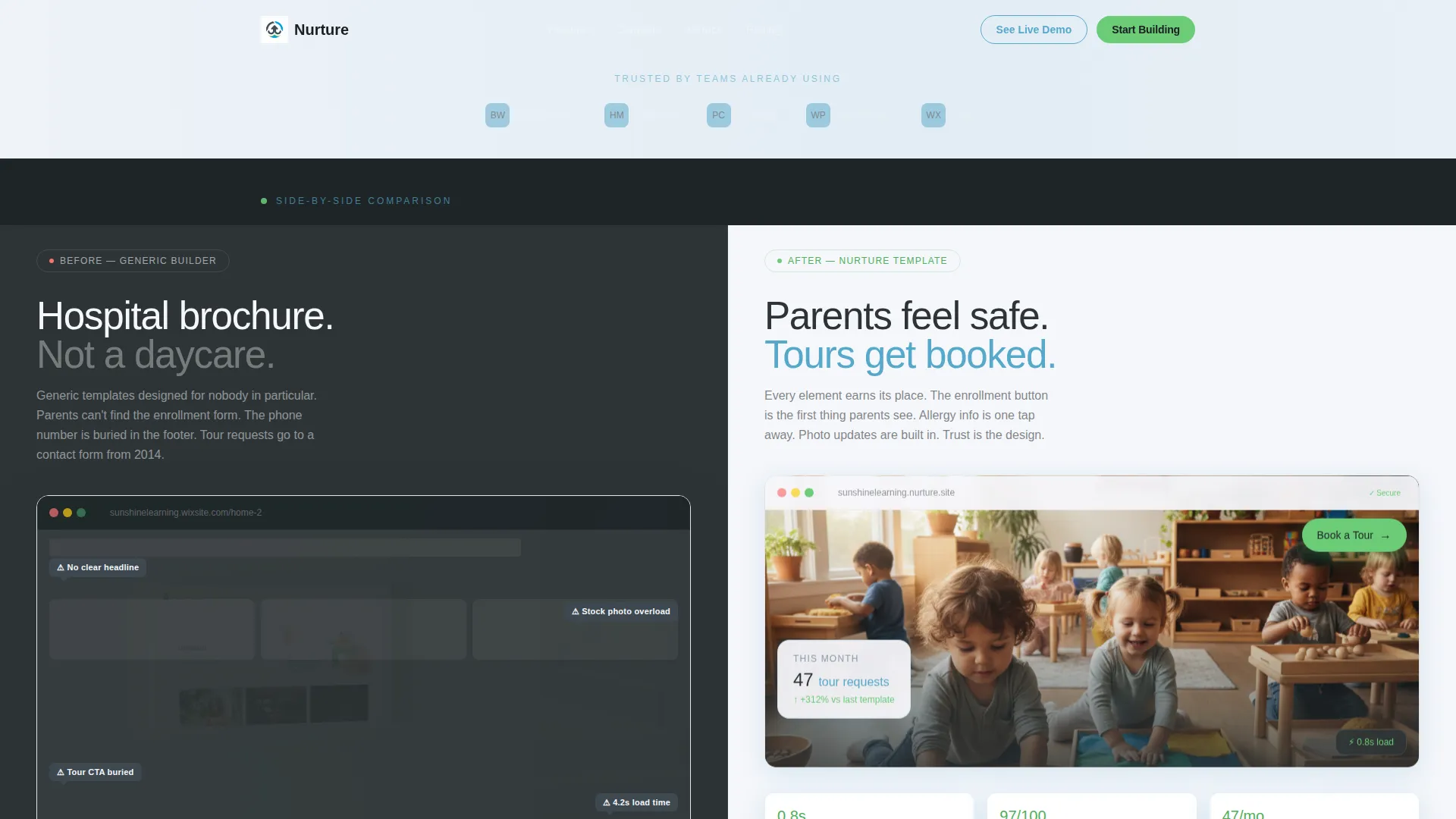 Daycare Landing Page Template with Split-Screen Design