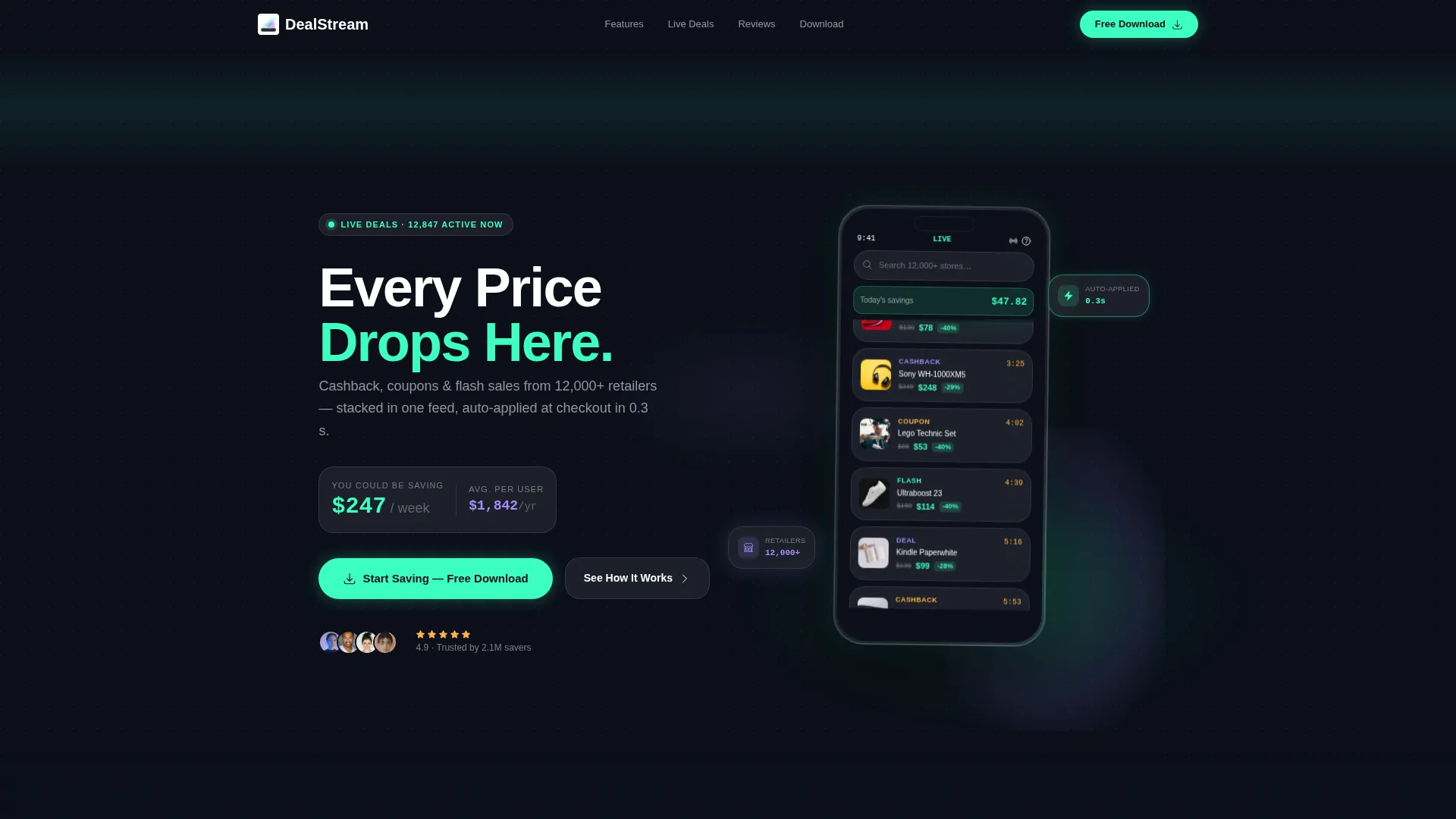 Glassmorphic Coupon & Deal App Landing Page
