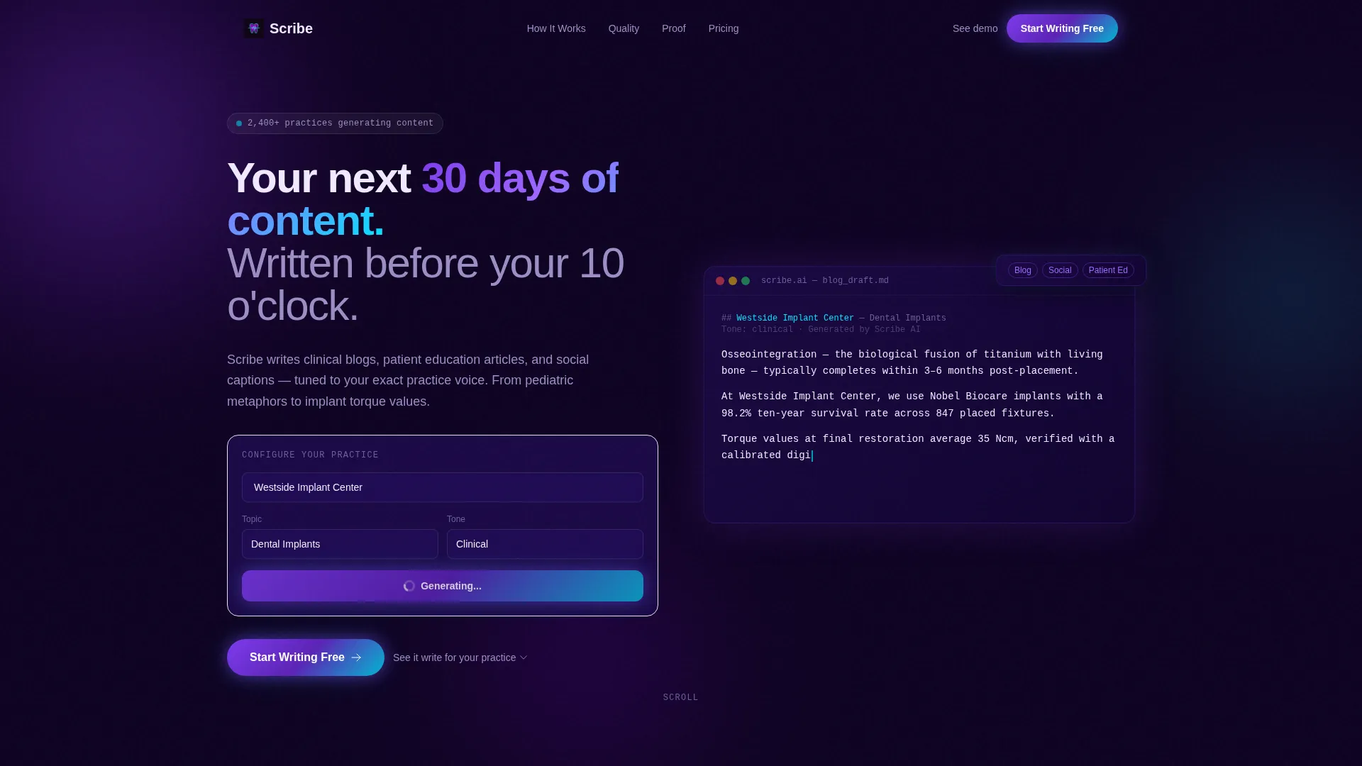 Dental AI Content Writer Landing Page Template