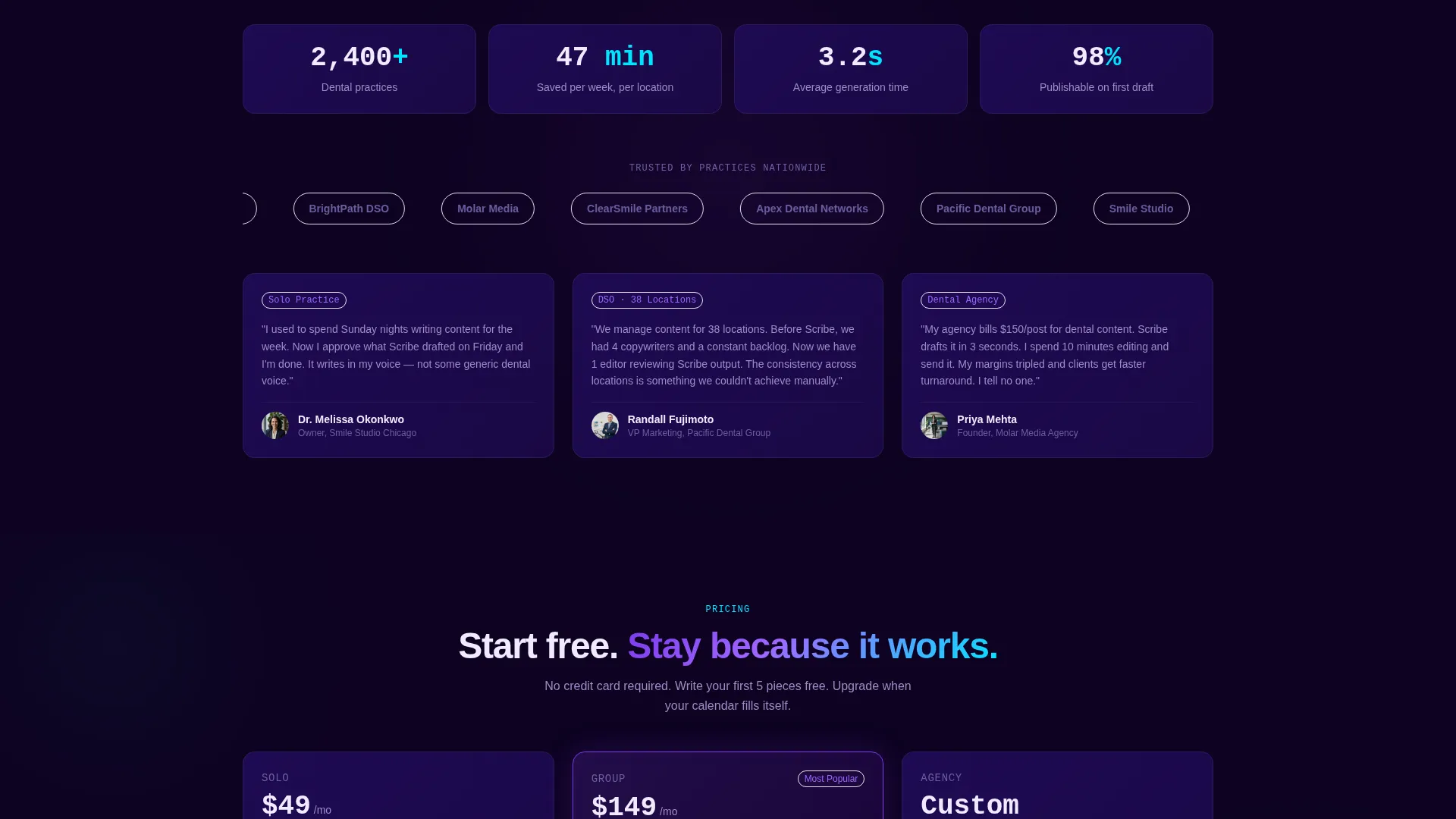 Dental AI Content Writer Landing Page Template