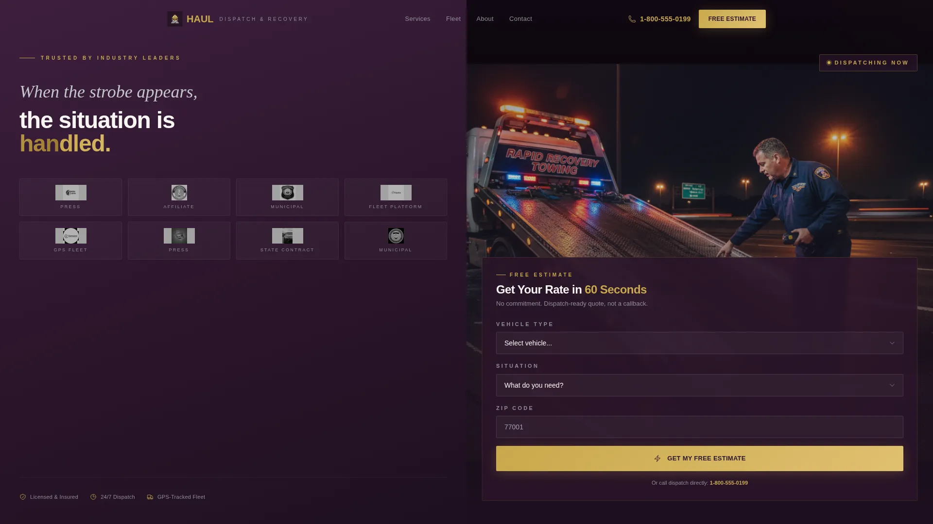 Tow Truck Marketing Professional Website Template