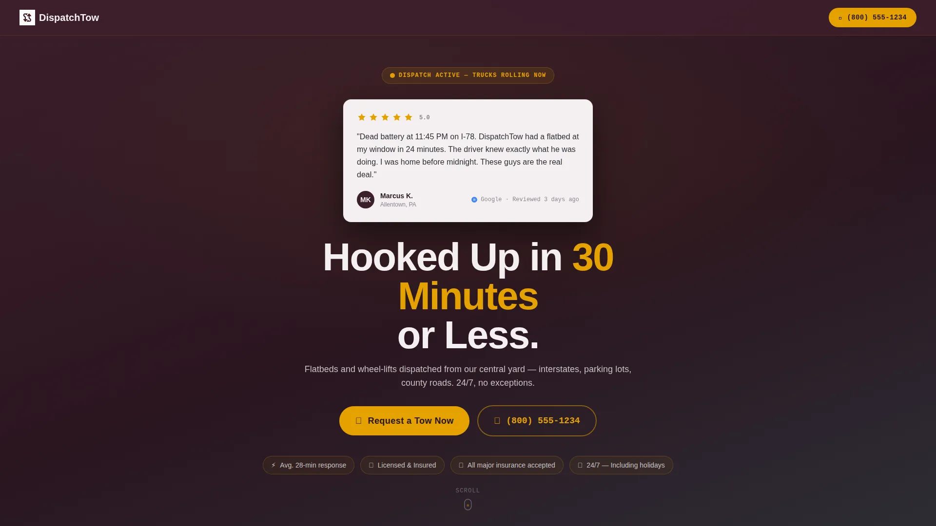 Towing Landing Page Template for Google Ads