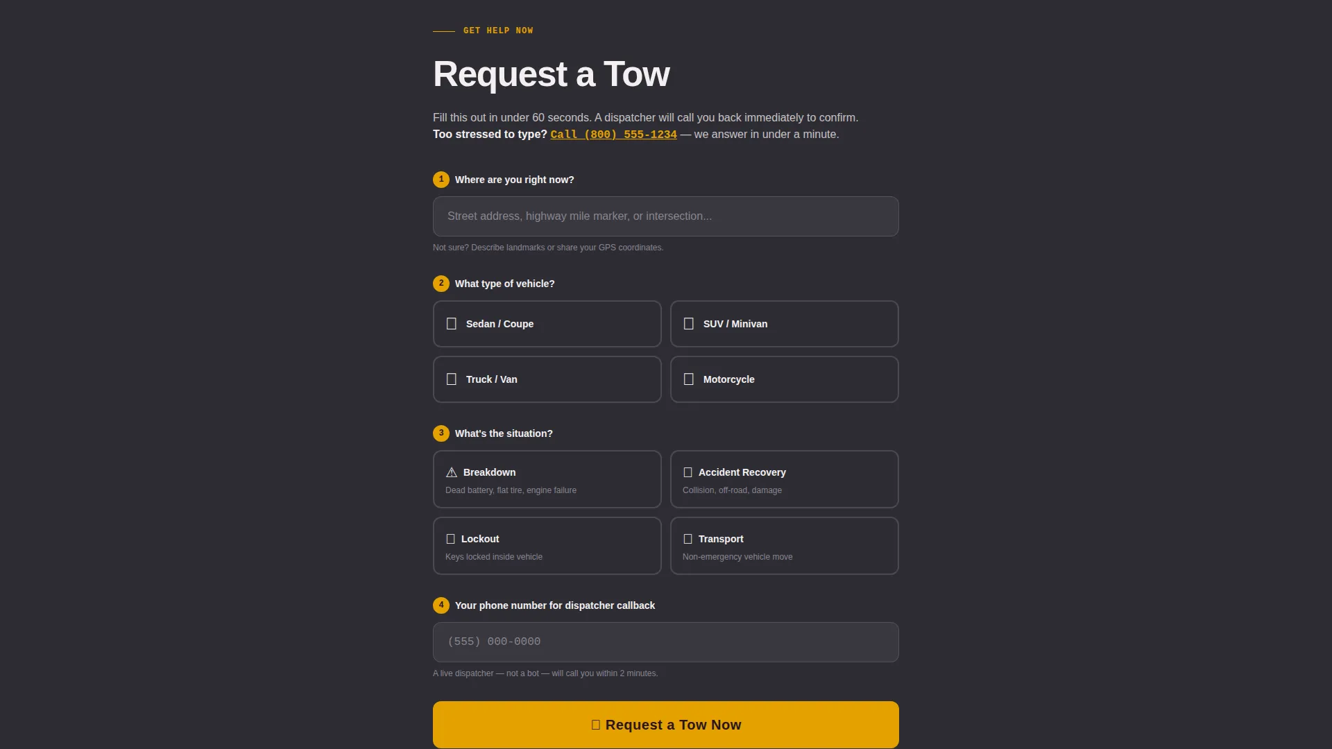 Towing Landing Page Template for Google Ads