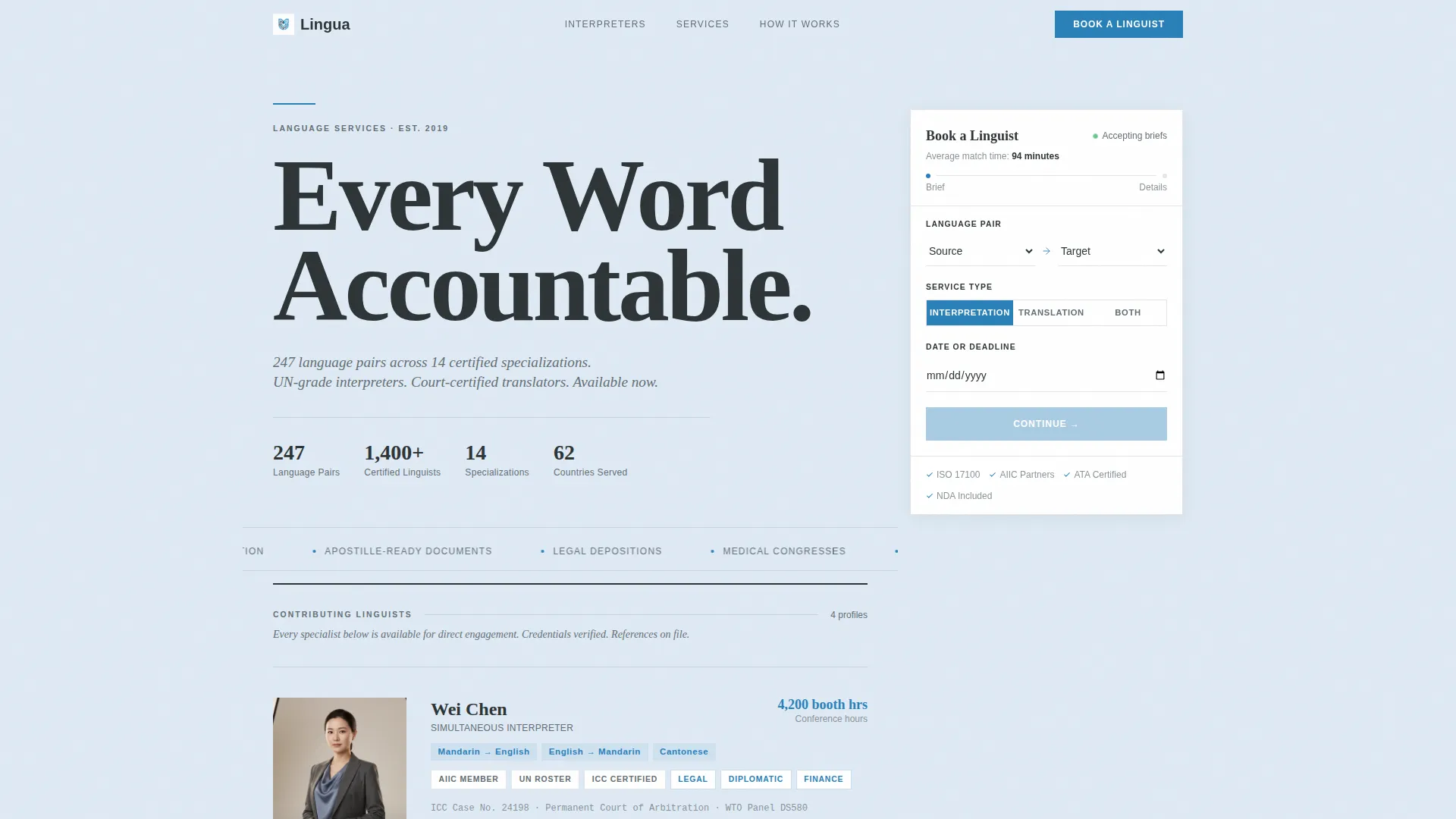 Translator & Interpreter Specialist Booking Website Template