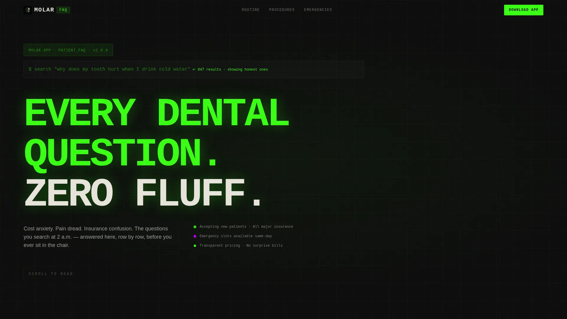Dental FAQ & Patient Fears Landing Page Website Template