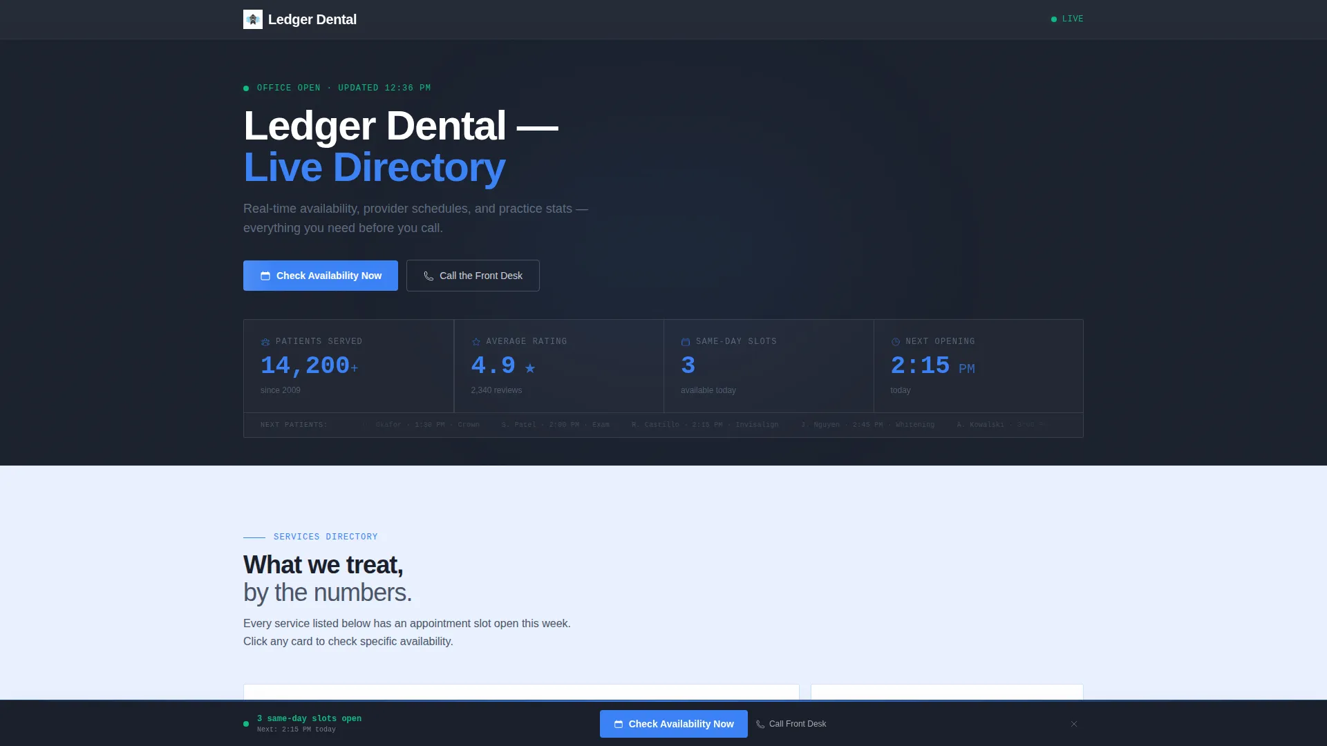 Dental Office Real-Time Availability Website Template