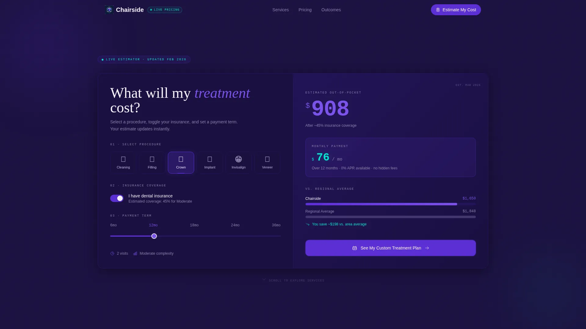 Dental Treatment Cost Estimator Website Template