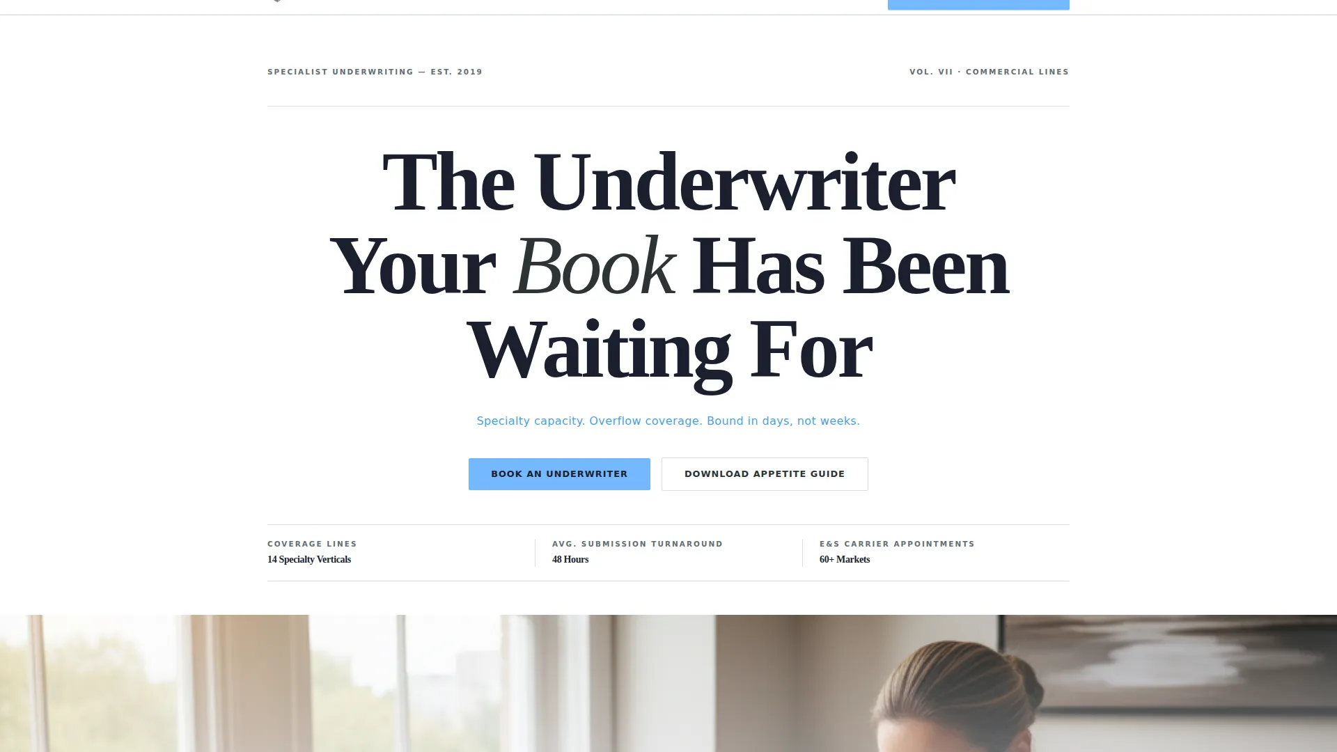 Authoritative Underwriter Booking Landing Page Template