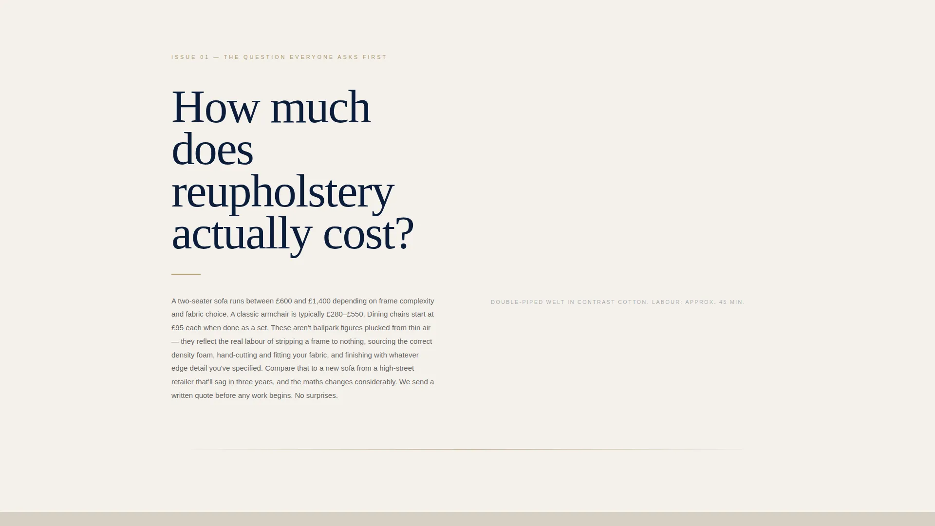 Upholsterer Business Specialist Booking Website Template