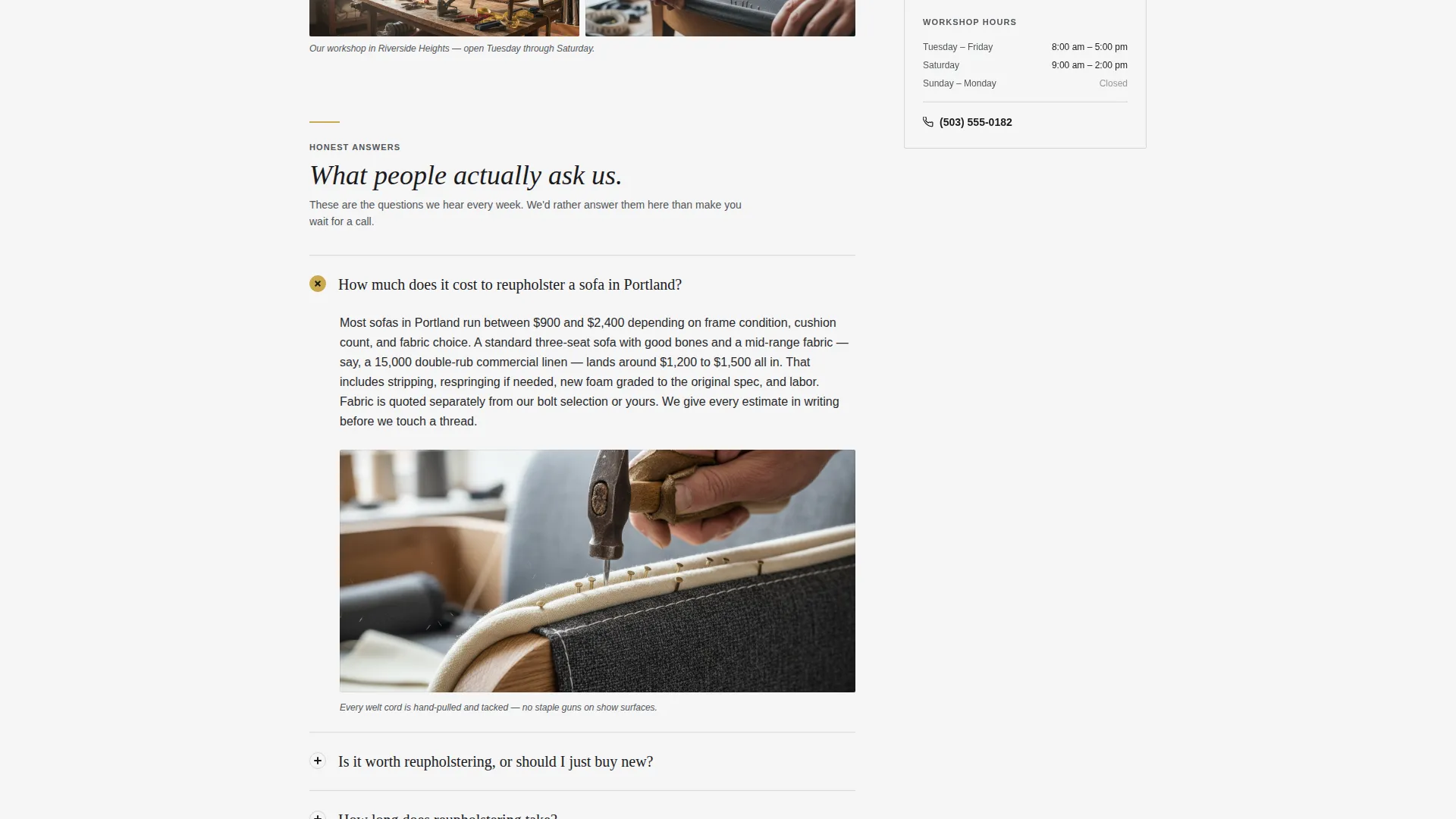 Upholsterer Business FAQ Website Template