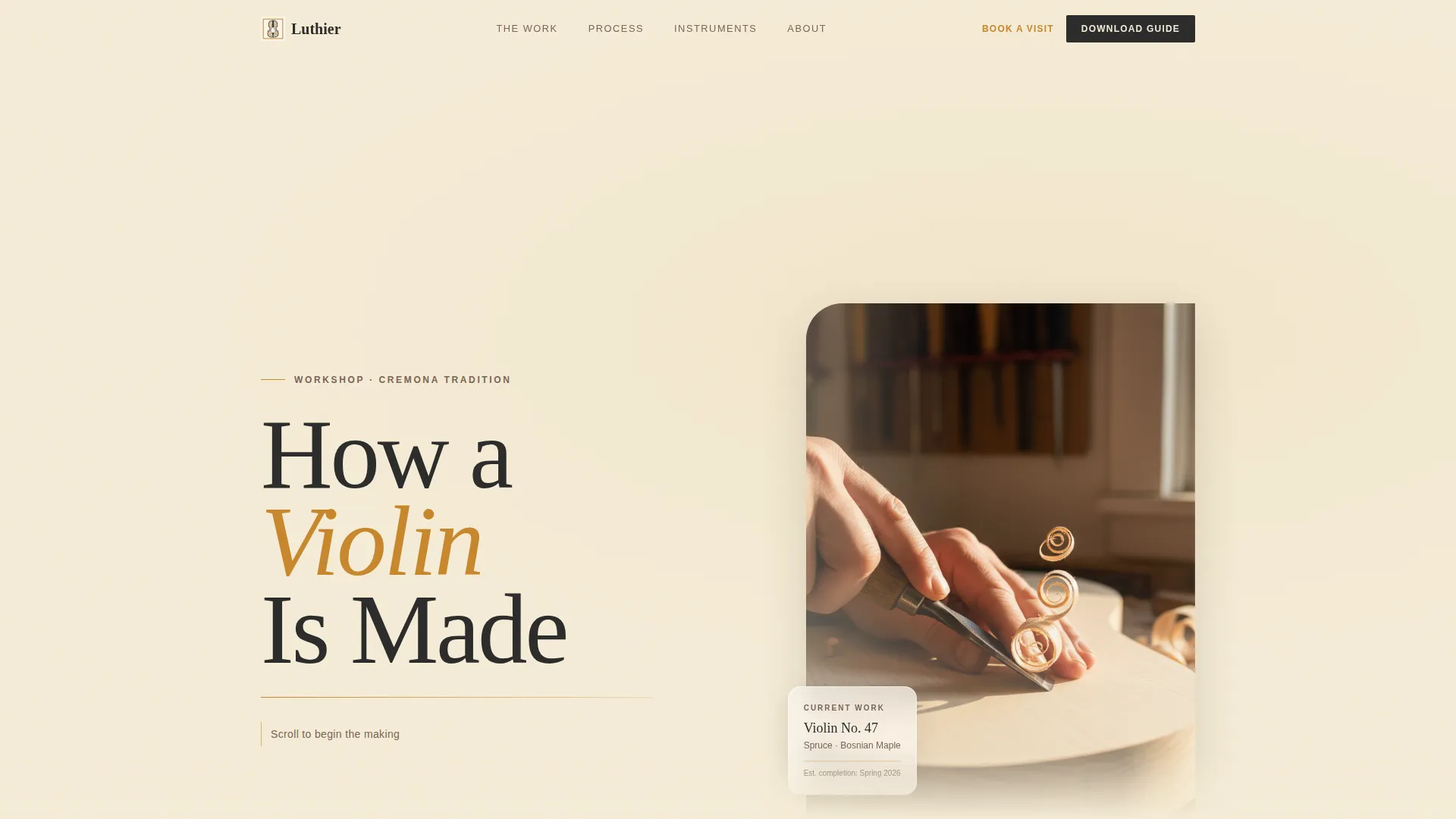 Artisan Violin Maker Landing Page Template