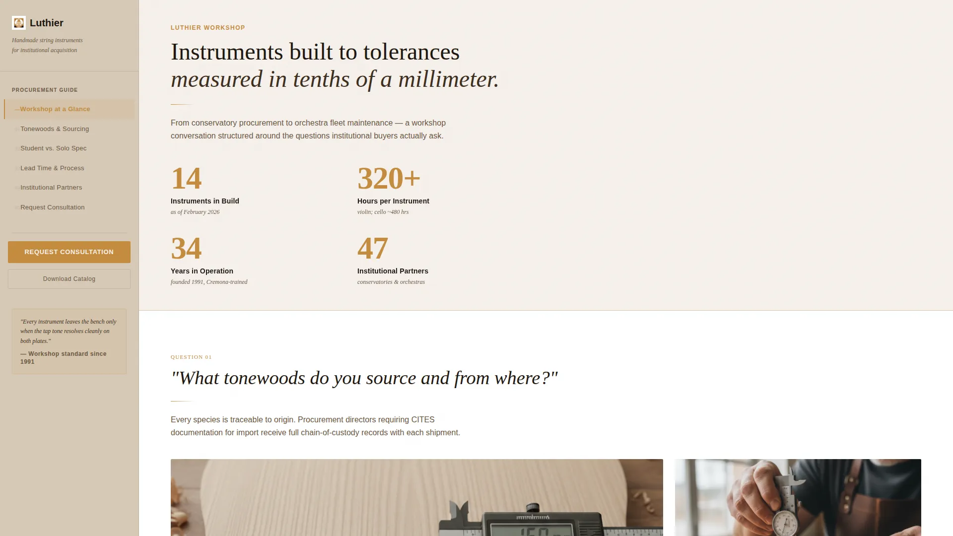 Violin Maker Landing Page Template for B2B Outreach