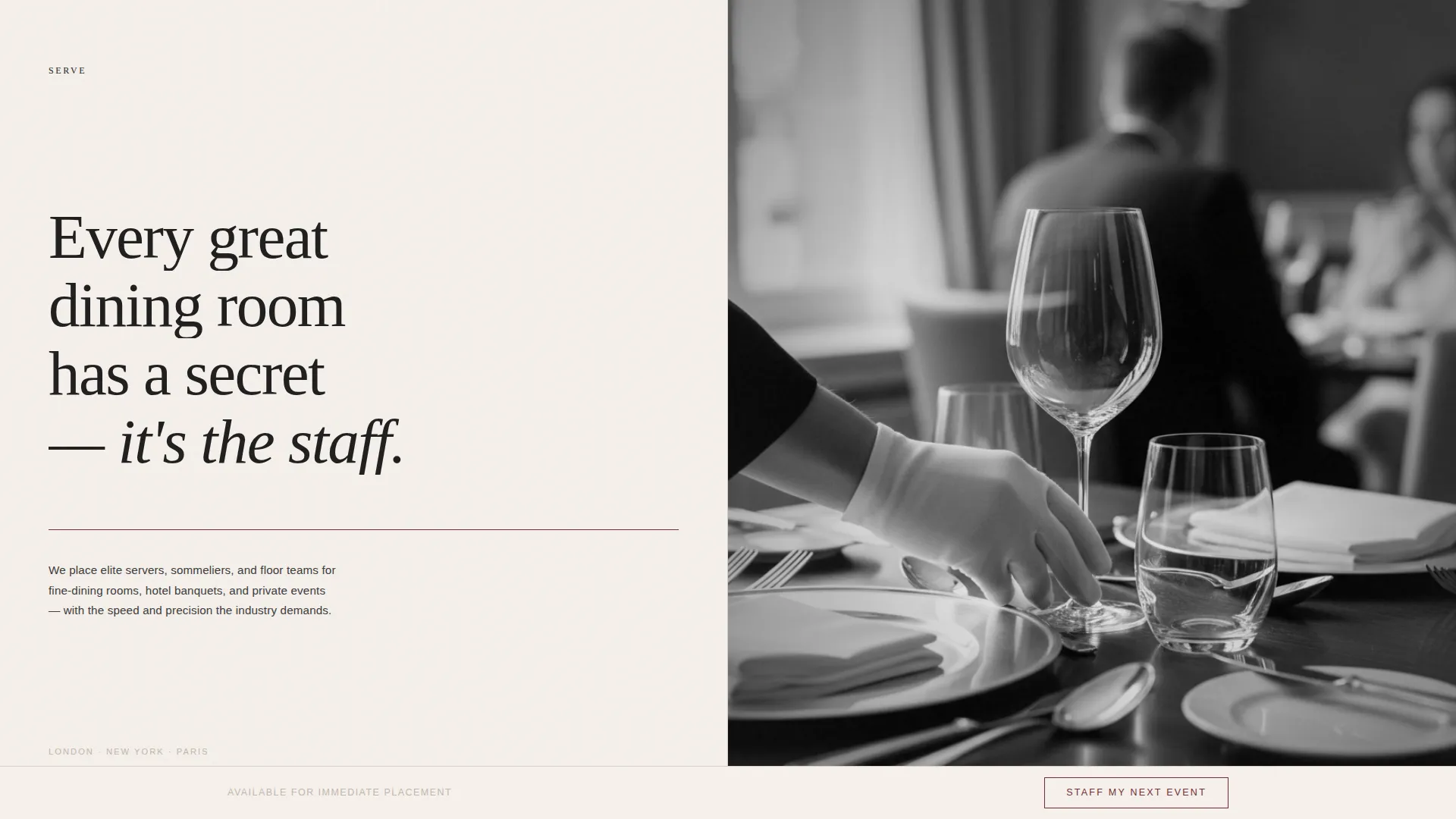 Waiter & Server Portfolio Website Template