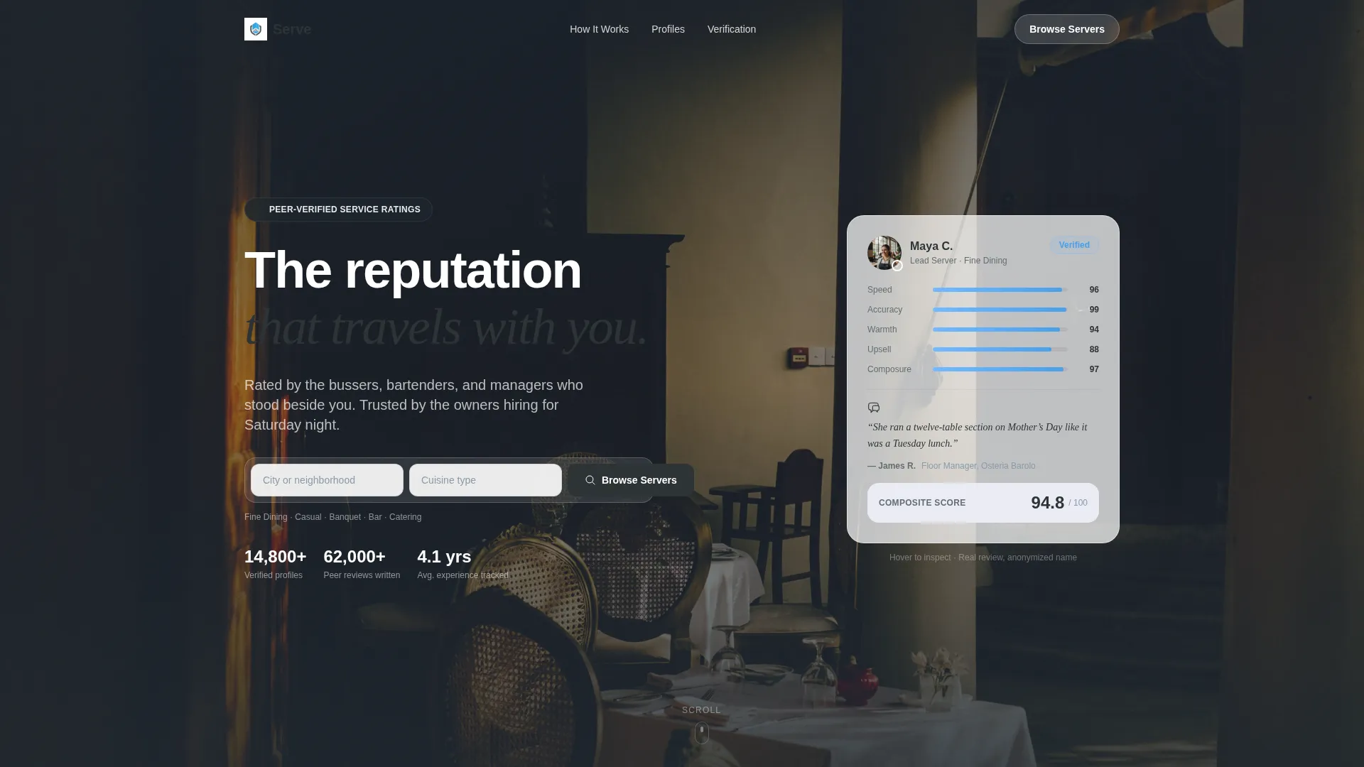 Waiter & Server Reviews Website Template