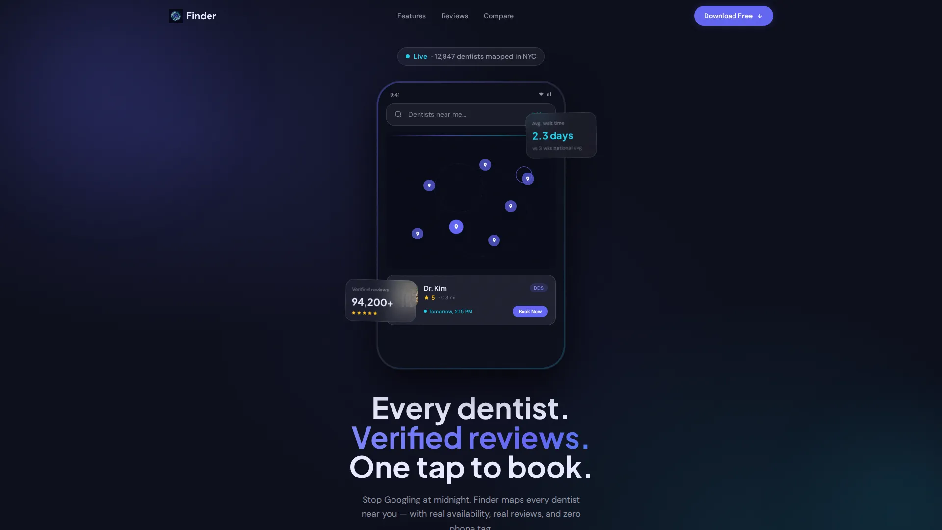 Dentist Finder App Landing Page Template