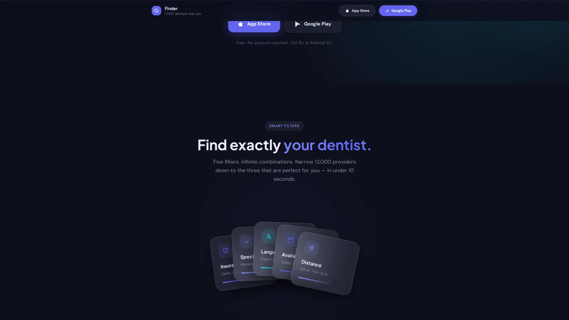 Dentist Finder App Landing Page Template
