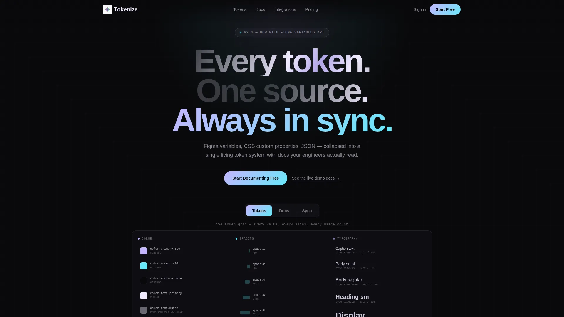 Design Token Documentation Landing Page Template