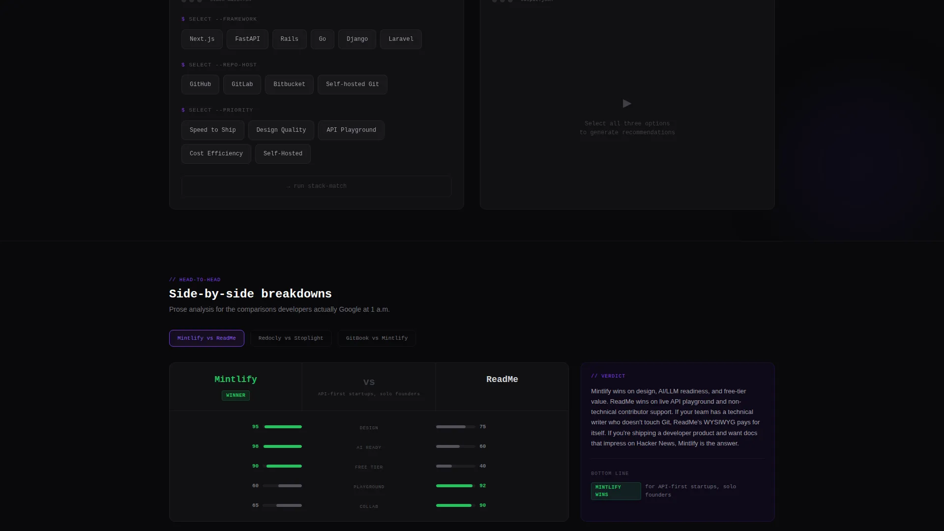 DevTools API Documentation Comparison Landing Page