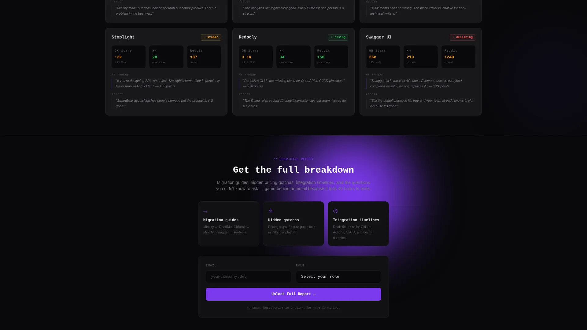 DevTools API Documentation Comparison Landing Page