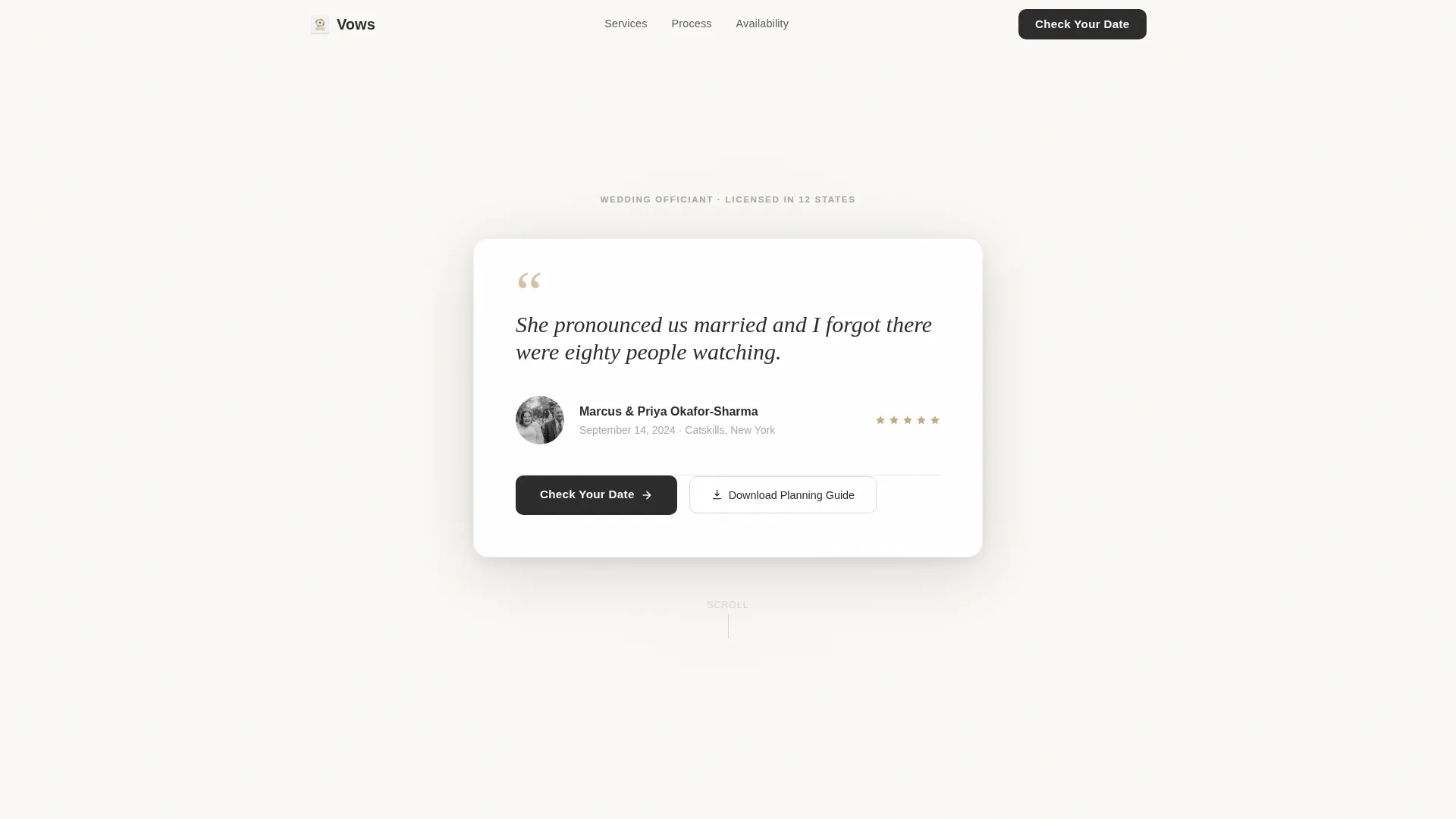 Wedding Officiant Specialist Booking Website Template