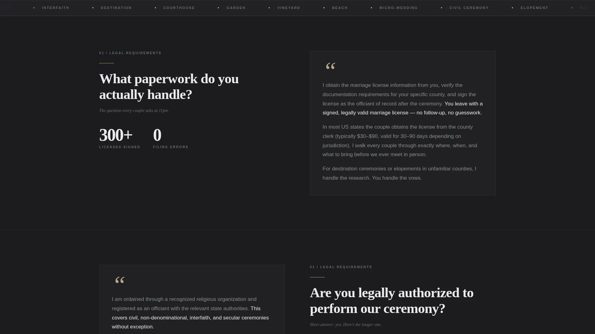 Wedding Officiant FAQ Website Template