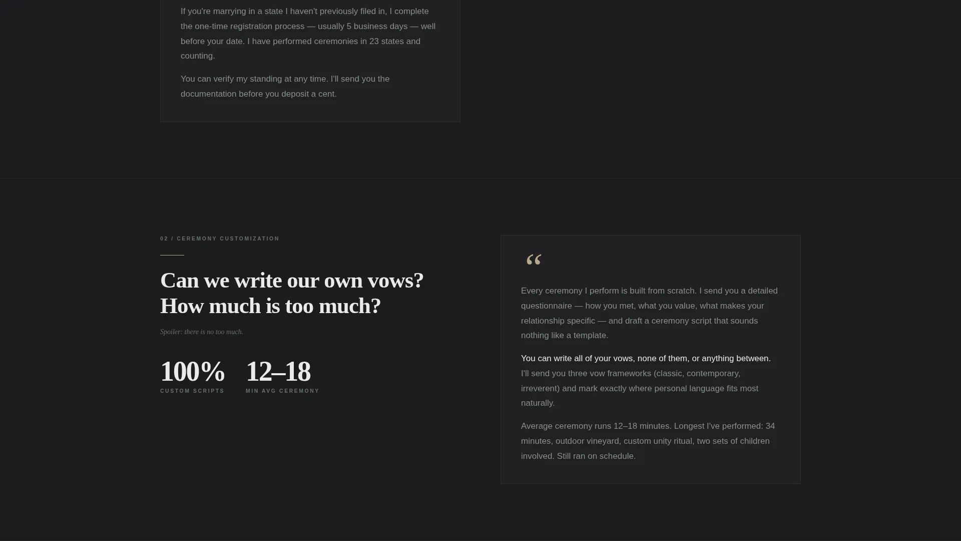 Wedding Officiant FAQ Website Template
