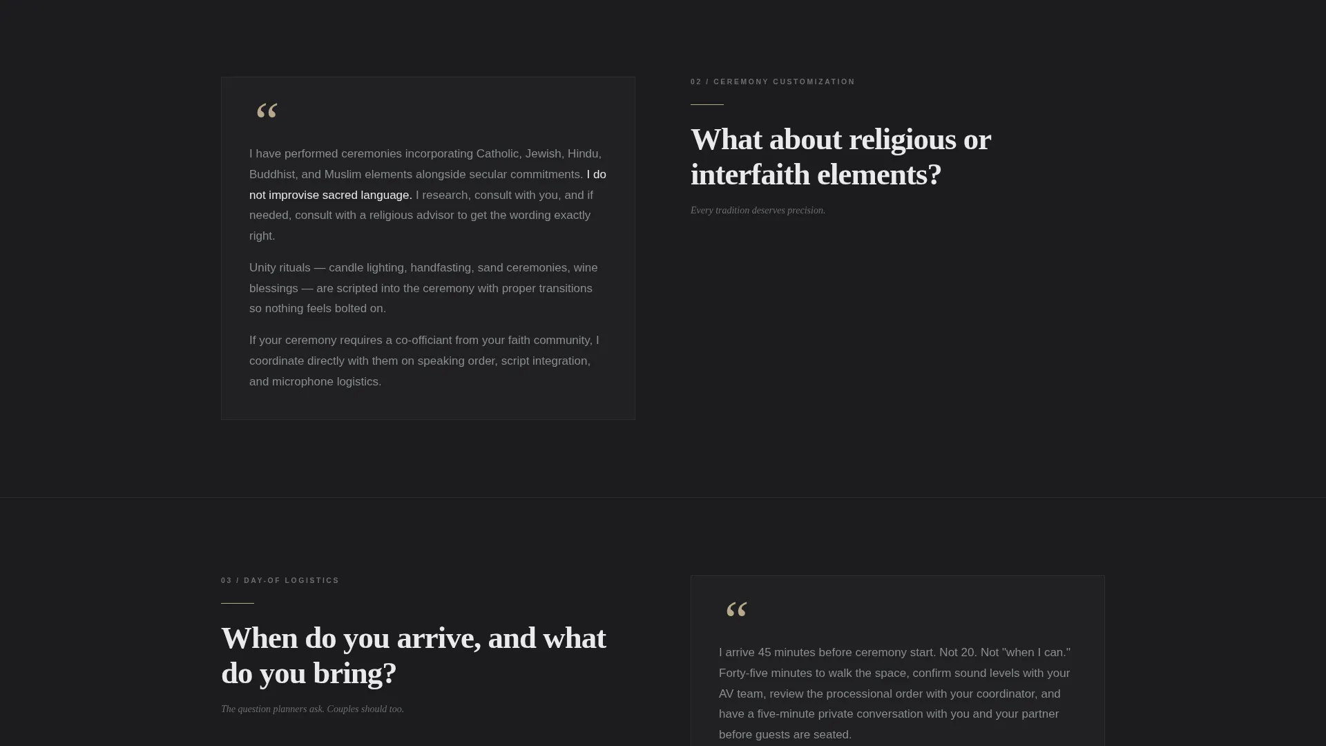 Wedding Officiant FAQ Website Template