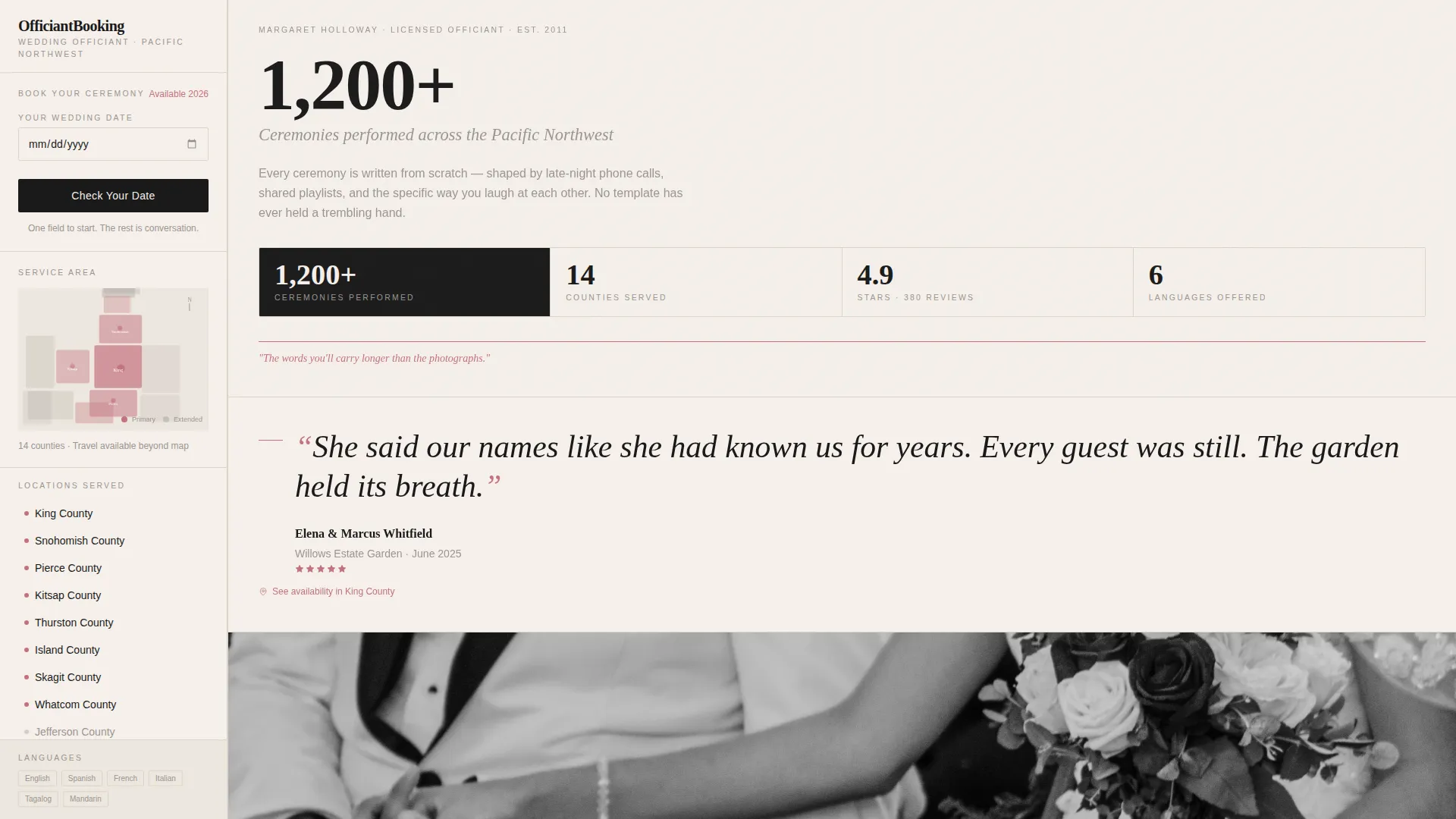 Wedding Landing Page Template | Editorial Booking Design
