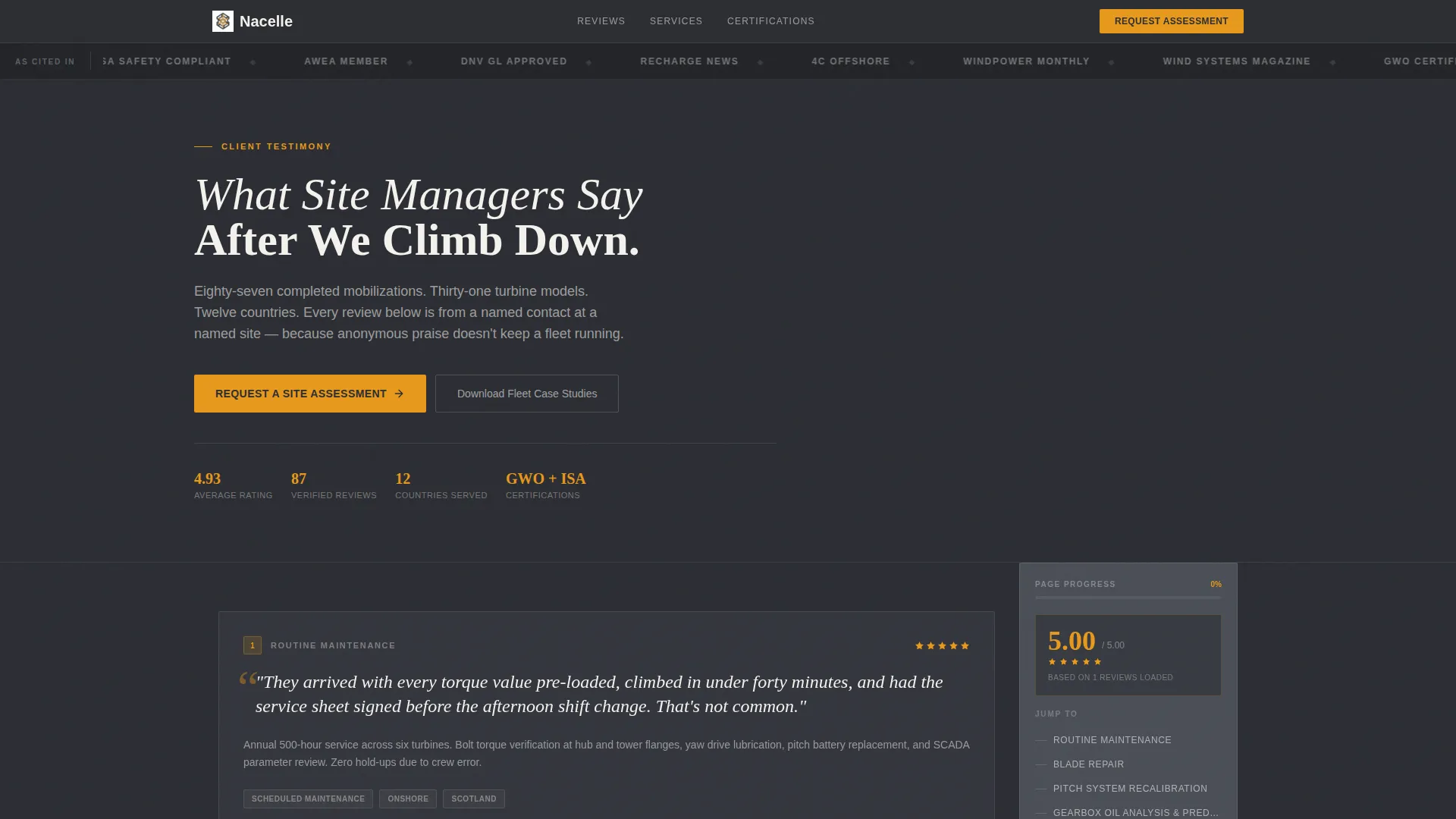 Wind Turbine Technician Business Reviews Website Template
