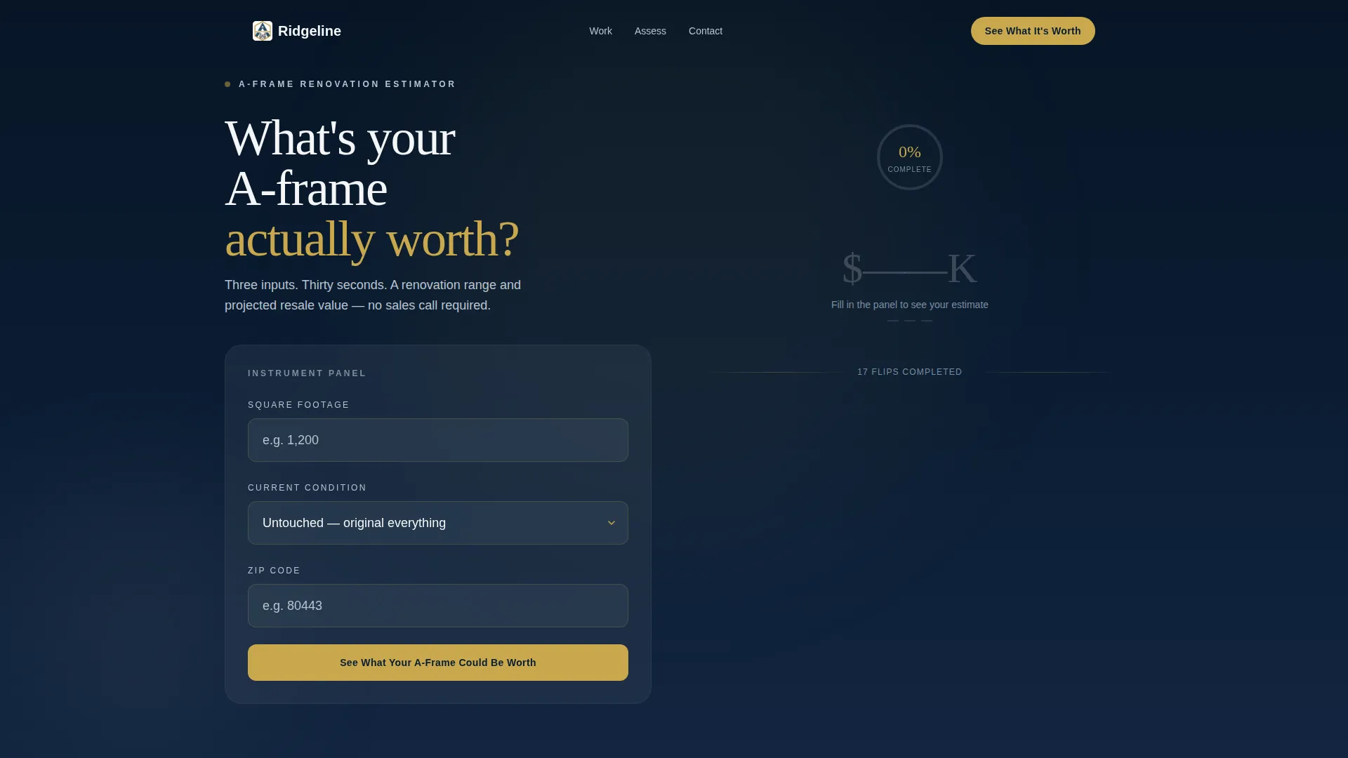 A-Frame House Real Estate Cost Calculator Website Template