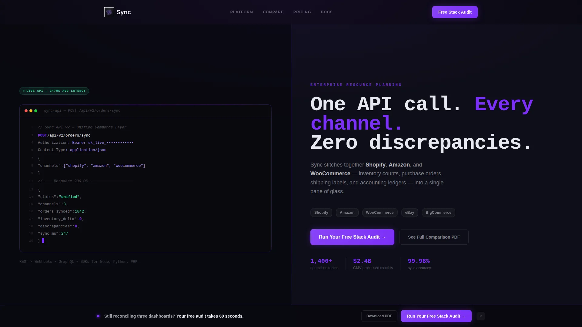 Unified ERP Landing Page Template for Multi-Channel Sellers