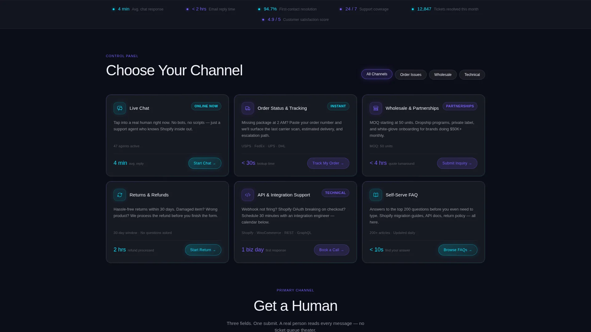 E-Commerce Contact & Customer Support Website Template