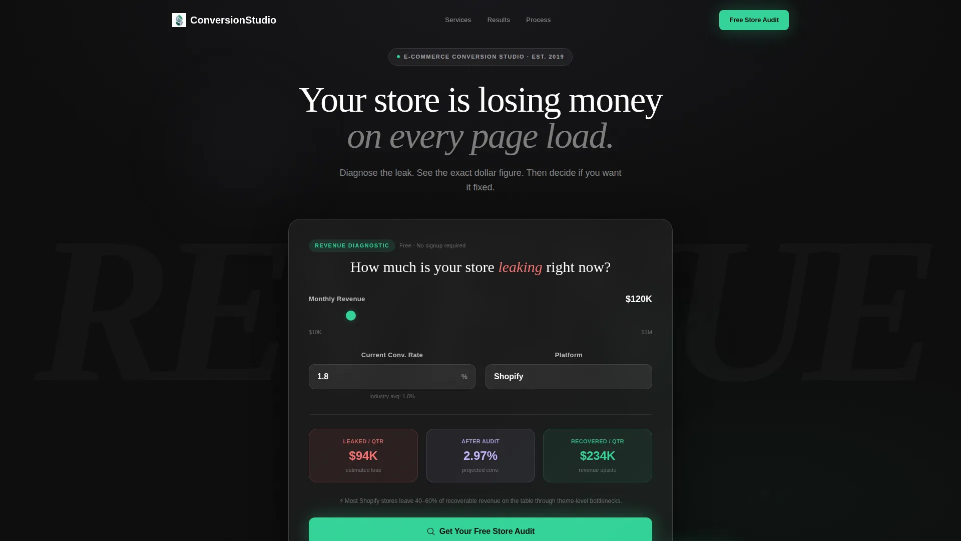 E-Commerce Service Studio Revenue Calculator Website Template