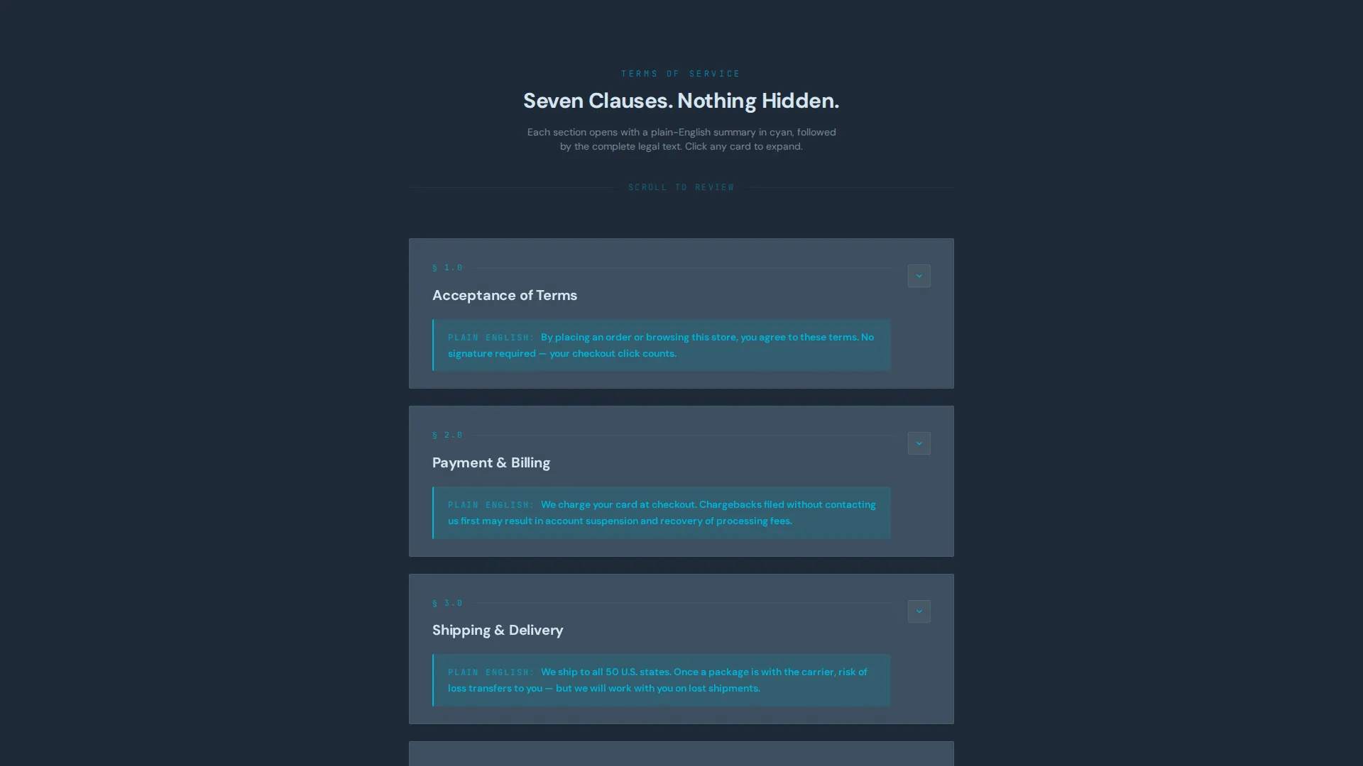 E-Commerce Terms of Service Plain-Language Website Template