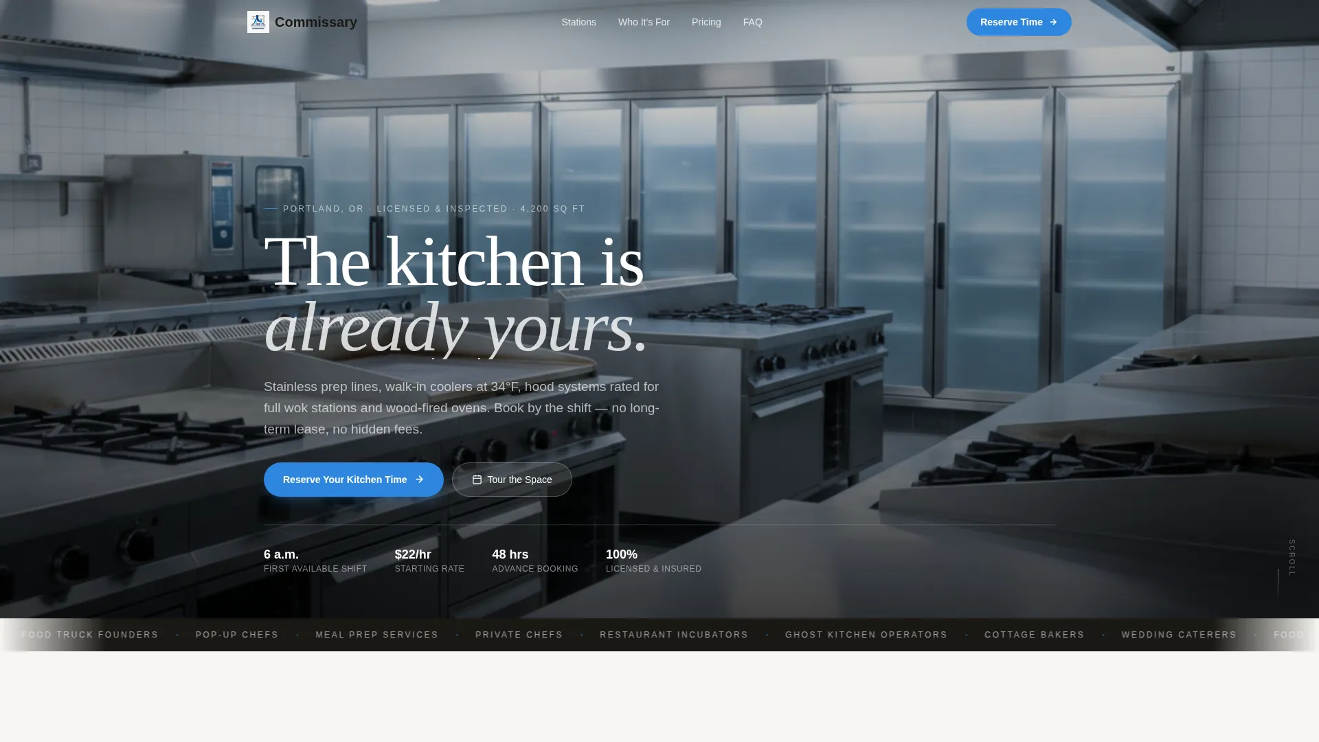 Commercial Kitchen Rental Landing Page Template