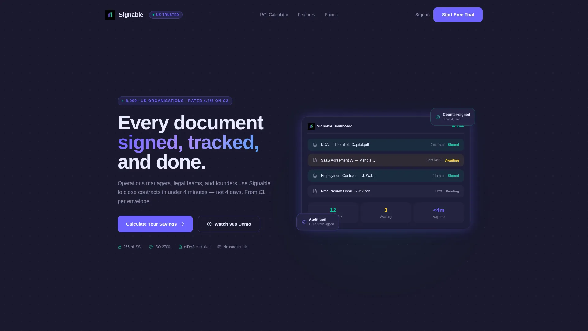 E-Signature Dashboard Landing Page Template