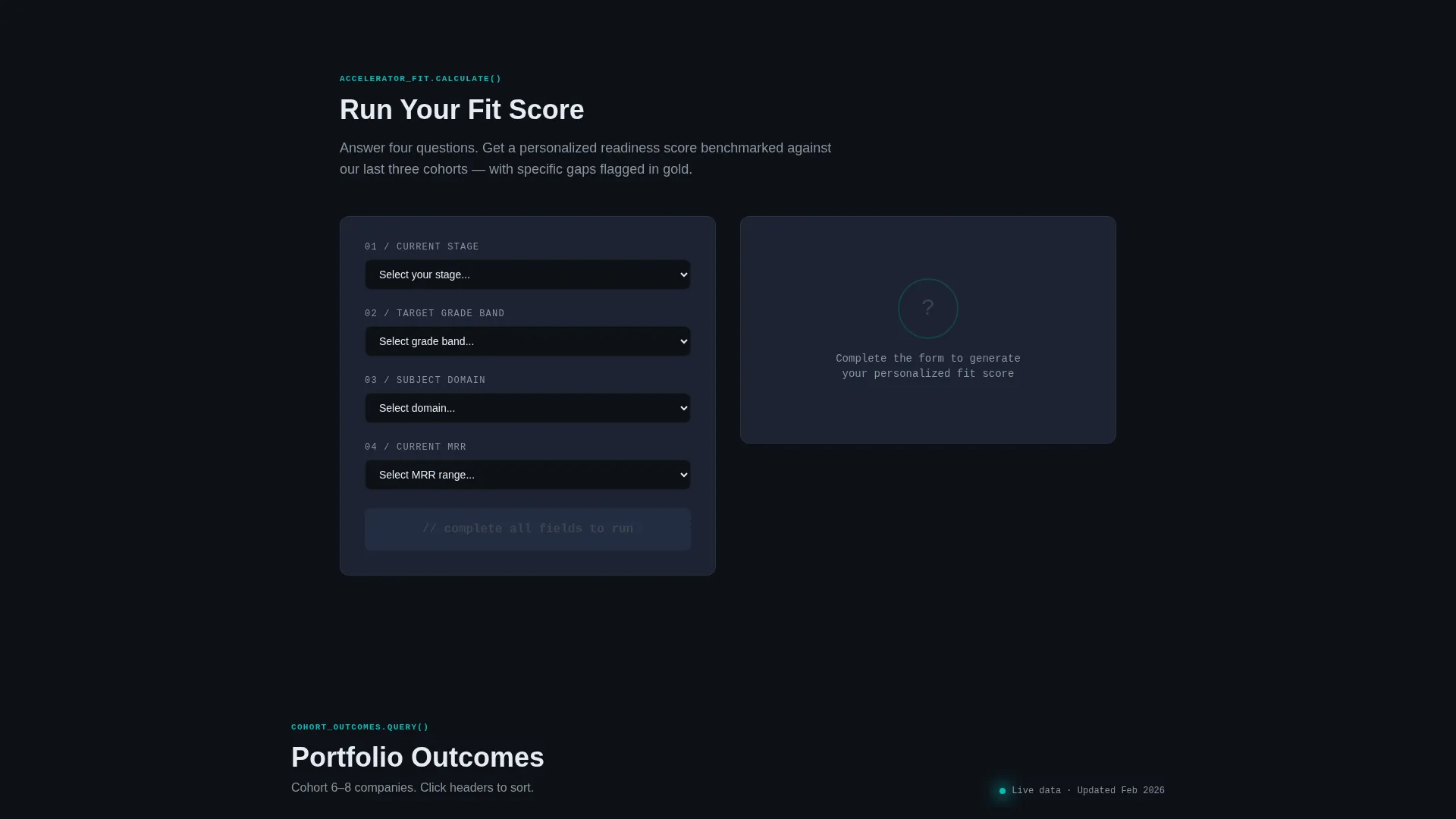 EdTech Startup Accelerator Readiness Calculator Website Template